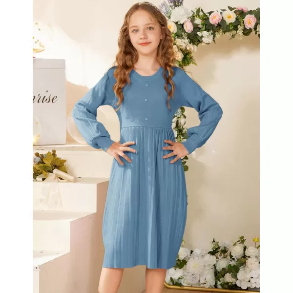 GRACE KARIN Girls Sweater Dress Long Sleeve Pleated ALine Fall Dress 512YDusty Blue