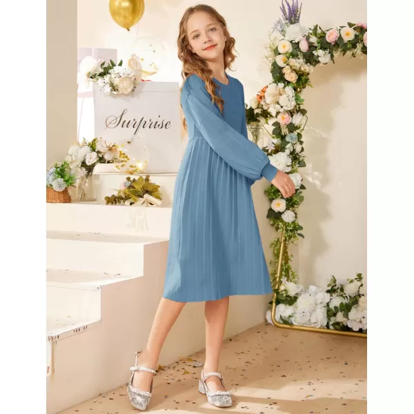 GRACE KARIN Girls Sweater Dress Long Sleeve Pleated ALine Fall Dress 512YDusty Blue