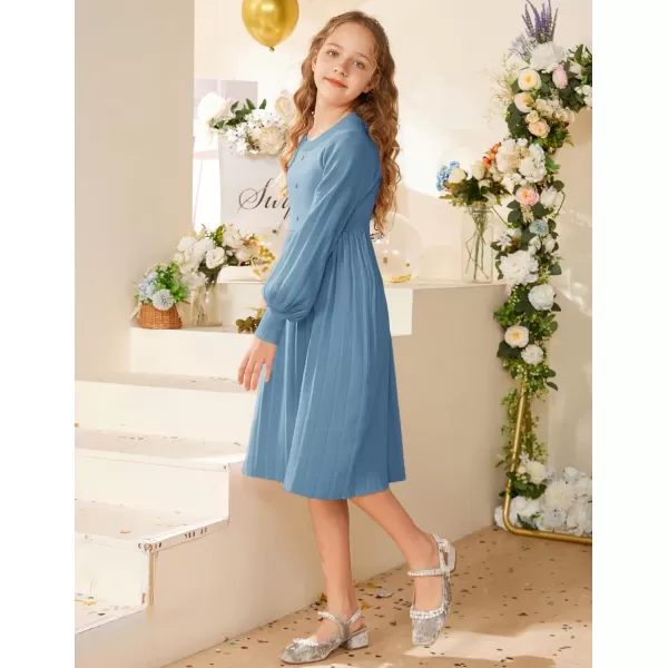 GRACE KARIN Girls Sweater Dress Long Sleeve Pleated ALine Fall Dress 512YDusty Blue