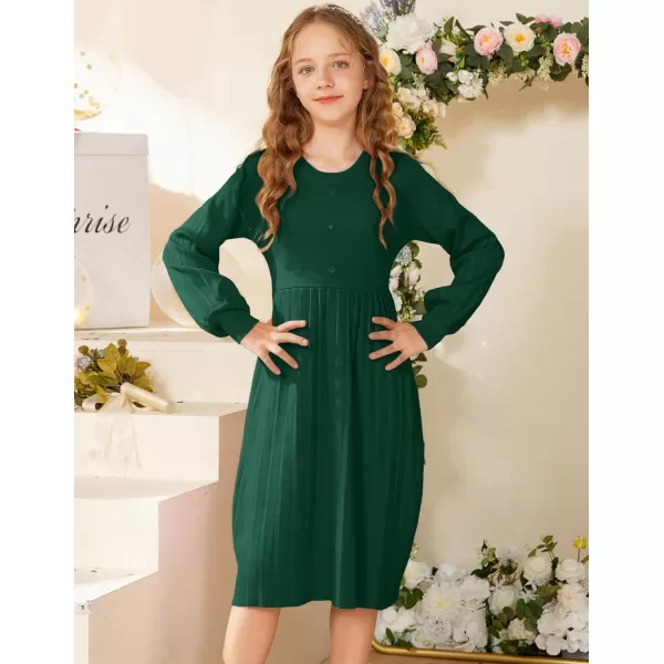 GRACE KARIN Girls Sweater Dress Long Sleeve Pleated ALine Fall Dress 512YGreen