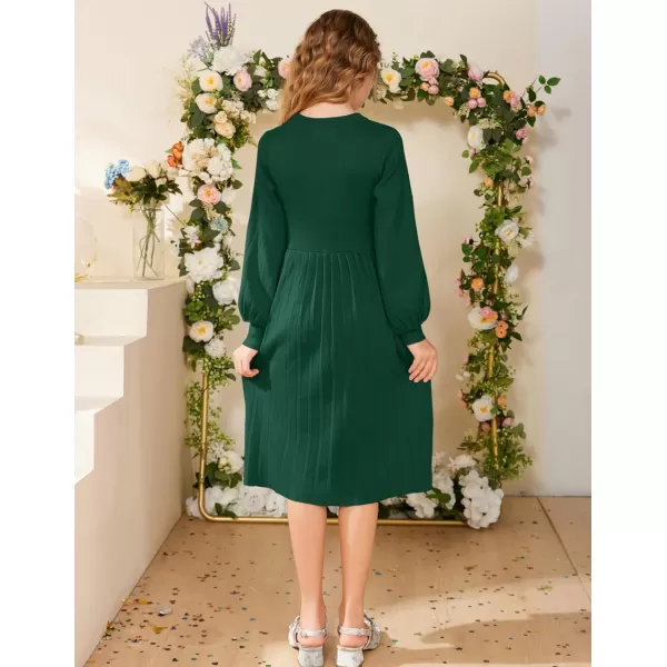 GRACE KARIN Girls Sweater Dress Long Sleeve Pleated ALine Fall Dress 512YGreen
