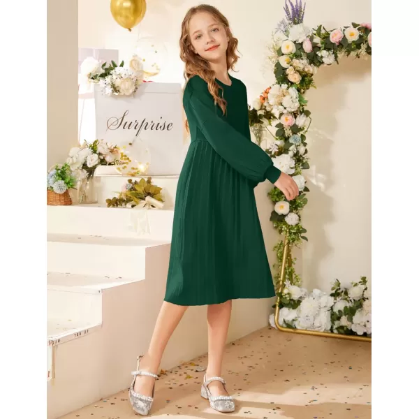 GRACE KARIN Girls Sweater Dress Long Sleeve Pleated ALine Fall Dress 512YGreen