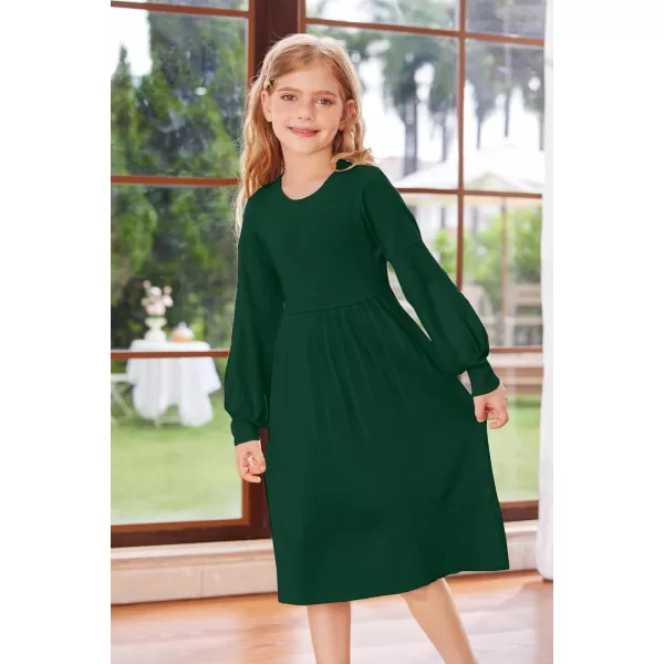 GRACE KARIN Girls Sweater Dress Long Sleeve Pleated ALine Fall Dress 512YGreen