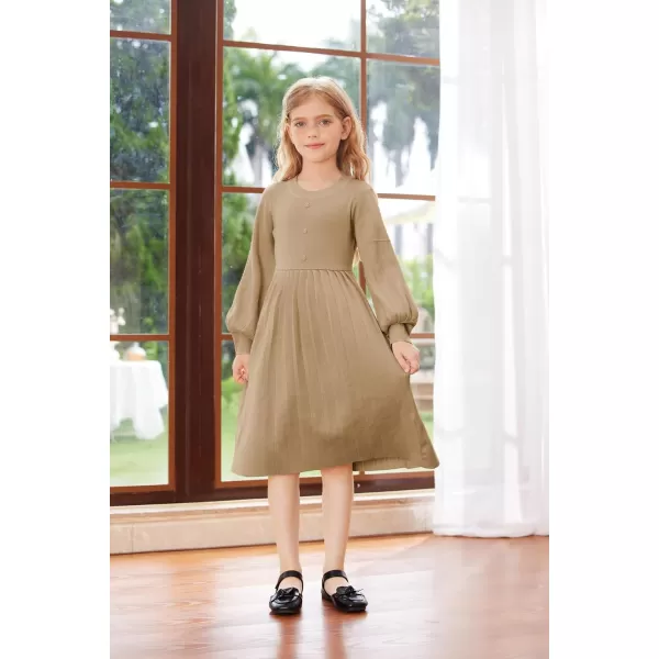 GRACE KARIN Girls Sweater Dress Long Sleeve Pleated ALine Fall Dress 512YKhaki