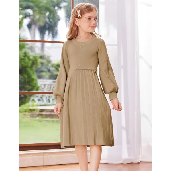 GRACE KARIN Girls Sweater Dress Long Sleeve Pleated ALine Fall Dress 512YKhaki