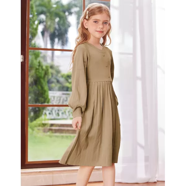 GRACE KARIN Girls Sweater Dress Long Sleeve Pleated ALine Fall Dress 512YKhaki