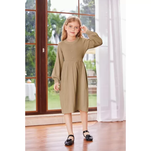 GRACE KARIN Girls Sweater Dress Long Sleeve Pleated ALine Fall Dress 512YKhaki