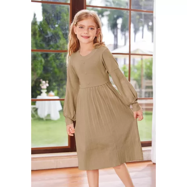 GRACE KARIN Girls Sweater Dress Long Sleeve Pleated ALine Fall Dress 512YKhaki