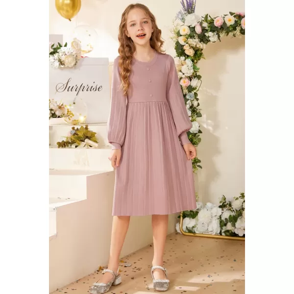 GRACE KARIN Girls Sweater Dress Long Sleeve Pleated ALine Fall Dress 512YLight Pink