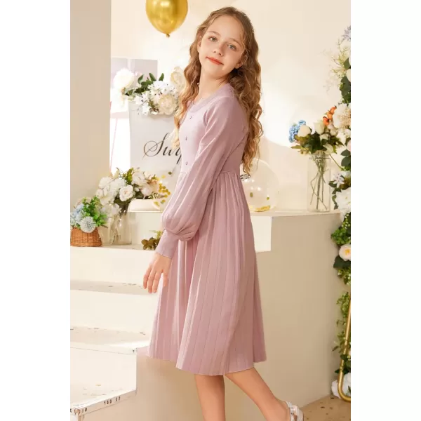 GRACE KARIN Girls Sweater Dress Long Sleeve Pleated ALine Fall Dress 512YLight Pink