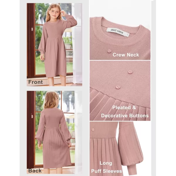 GRACE KARIN Girls Sweater Dress Long Sleeve Pleated ALine Fall Dress 512YLight Pink
