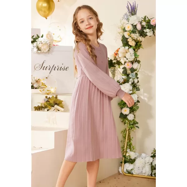 GRACE KARIN Girls Sweater Dress Long Sleeve Pleated ALine Fall Dress 512YLight Pink