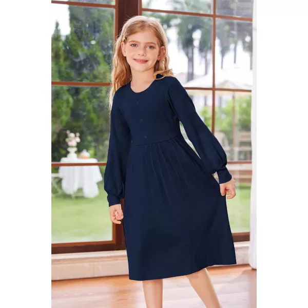 GRACE KARIN Girls Sweater Dress Long Sleeve Pleated ALine Fall Dress 512YNavy Blue