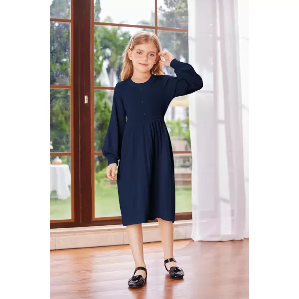 GRACE KARIN Girls Sweater Dress Long Sleeve Pleated ALine Fall Dress 512YNavy Blue