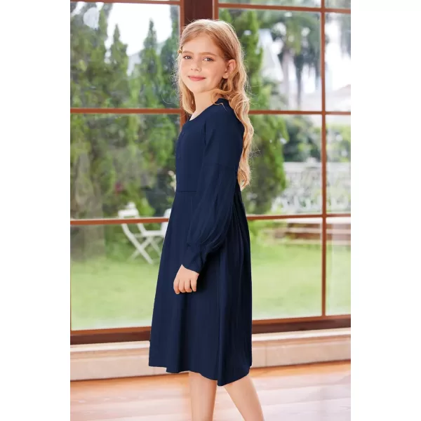 GRACE KARIN Girls Sweater Dress Long Sleeve Pleated ALine Fall Dress 512YNavy Blue