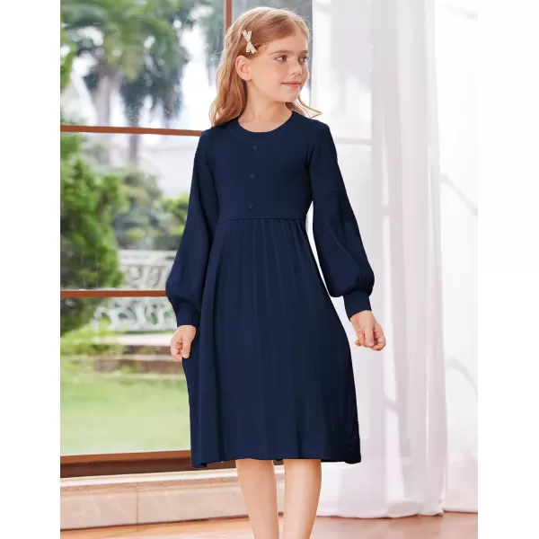 GRACE KARIN Girls Sweater Dress Long Sleeve Pleated ALine Fall Dress 512YNavy Blue