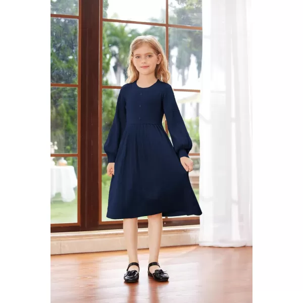 GRACE KARIN Girls Sweater Dress Long Sleeve Pleated ALine Fall Dress 512YNavy Blue