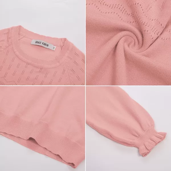 GRACE KARIN Girls Sweater Long Sleeve Crewneck Kids Knit Pullover Tops Size 512Light Pink