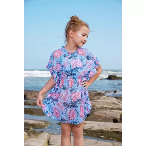 GRACE KARIN Girls Swim Cover Up Dress Short Batwing Sleeves Summer Beach Mesh Swimsuit Wraps Size 512YBlue Palm Tree
