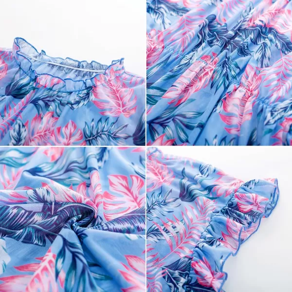 GRACE KARIN Girls Swim Cover Up Dress Short Batwing Sleeves Summer Beach Mesh Swimsuit Wraps Size 512YBlue Palm Tree