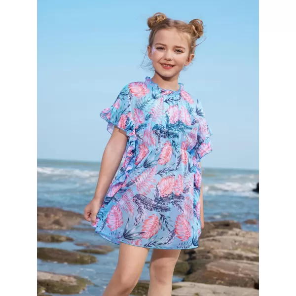 GRACE KARIN Girls Swim Cover Up Dress Short Batwing Sleeves Summer Beach Mesh Swimsuit Wraps Size 512YBlue Palm Tree