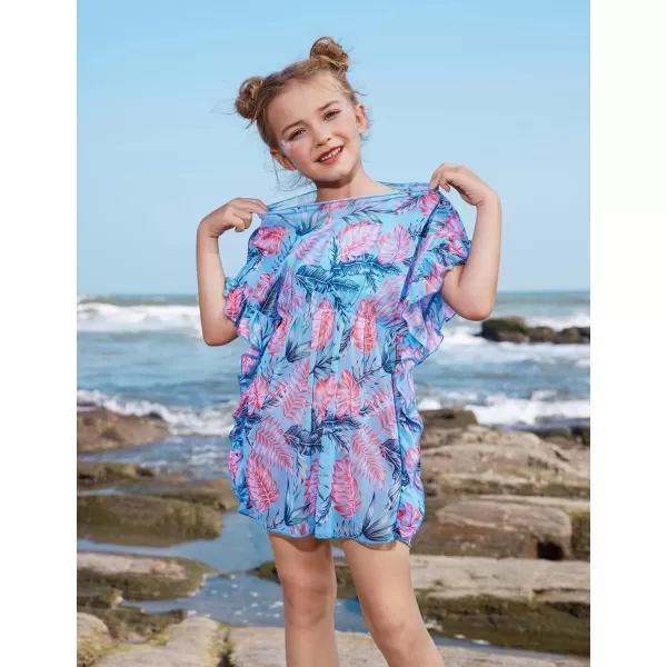 GRACE KARIN Girls Swim Cover Up Dress Short Batwing Sleeves Summer Beach Mesh Swimsuit Wraps Size 512YBlue Palm Tree