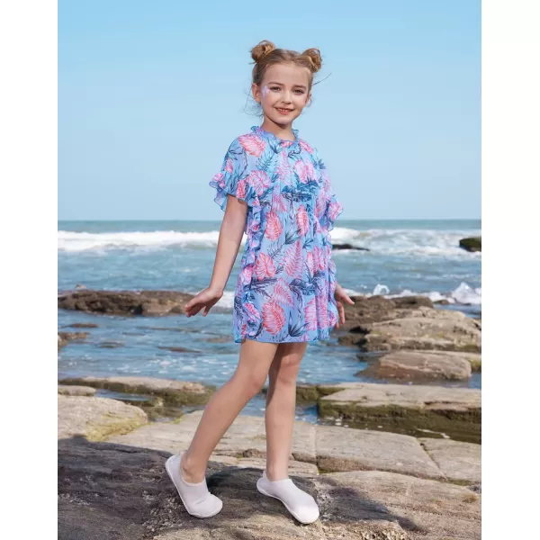 GRACE KARIN Girls Swim Cover Up Dress Short Batwing Sleeves Summer Beach Mesh Swimsuit Wraps Size 512YBlue Palm Tree