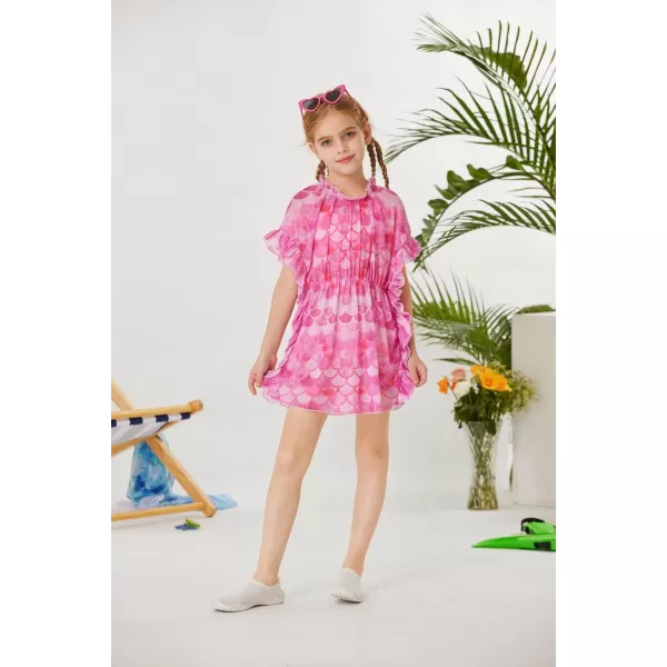 GRACE KARIN Girls Swim Cover Up Dress Short Batwing Sleeves Summer Beach Mesh Swimsuit Wraps Size 512YHotpink Mermaid