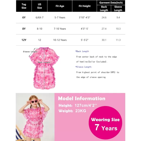 GRACE KARIN Girls Swim Cover Up Dress Short Batwing Sleeves Summer Beach Mesh Swimsuit Wraps Size 512YHotpink Mermaid