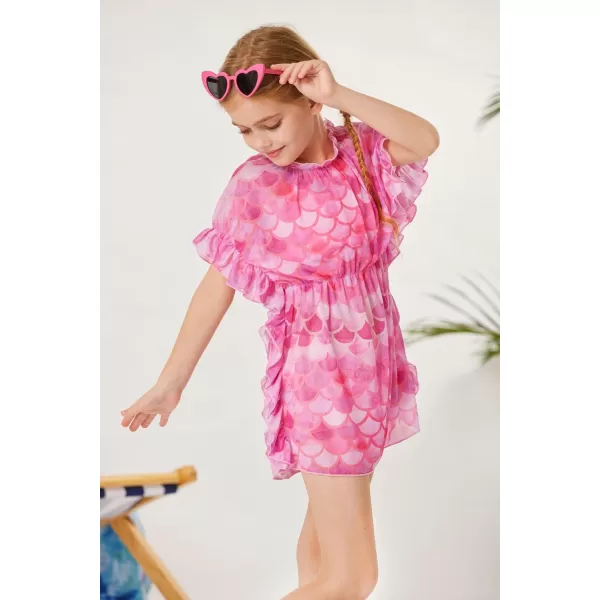 GRACE KARIN Girls Swim Cover Up Dress Short Batwing Sleeves Summer Beach Mesh Swimsuit Wraps Size 512YHotpink Mermaid