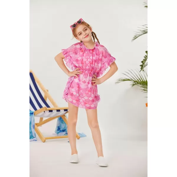 GRACE KARIN Girls Swim Cover Up Dress Short Batwing Sleeves Summer Beach Mesh Swimsuit Wraps Size 512YHotpink Mermaid