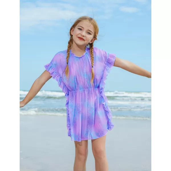 GRACE KARIN Girls Swim Cover Up Dress Short Batwing Sleeves Summer Beach Mesh Swimsuit Wraps Size 512YPurple Mermaid