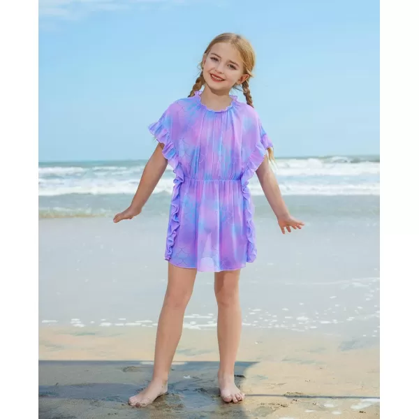 GRACE KARIN Girls Swim Cover Up Dress Short Batwing Sleeves Summer Beach Mesh Swimsuit Wraps Size 512YPurple Mermaid