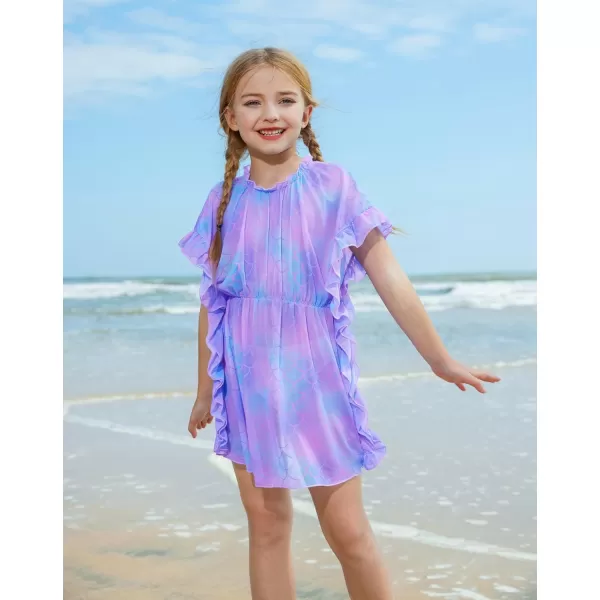 GRACE KARIN Girls Swim Cover Up Dress Short Batwing Sleeves Summer Beach Mesh Swimsuit Wraps Size 512YPurple Mermaid