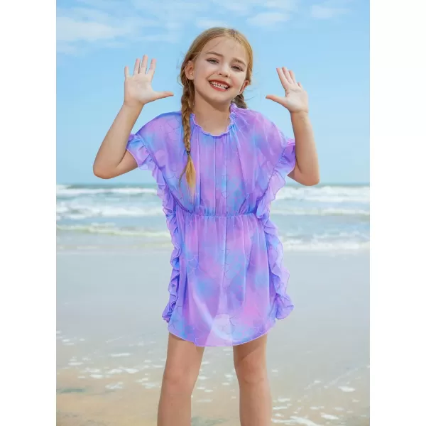 GRACE KARIN Girls Swim Cover Up Dress Short Batwing Sleeves Summer Beach Mesh Swimsuit Wraps Size 512YPurple Mermaid