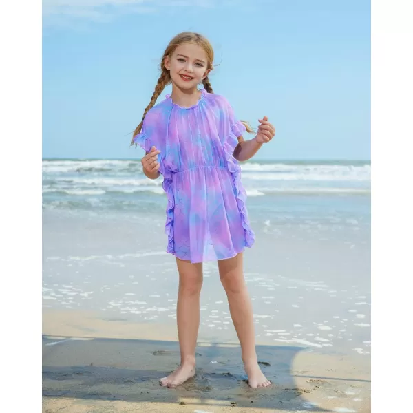 GRACE KARIN Girls Swim Cover Up Dress Short Batwing Sleeves Summer Beach Mesh Swimsuit Wraps Size 512YPurple Mermaid