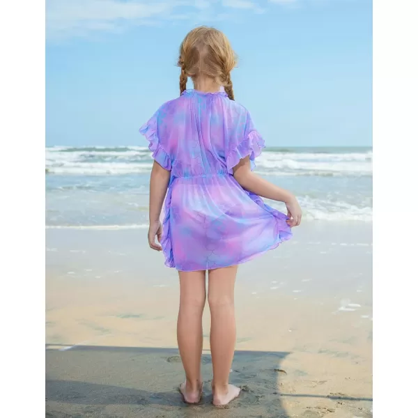 GRACE KARIN Girls Swim Cover Up Dress Short Batwing Sleeves Summer Beach Mesh Swimsuit Wraps Size 512YPurple Mermaid