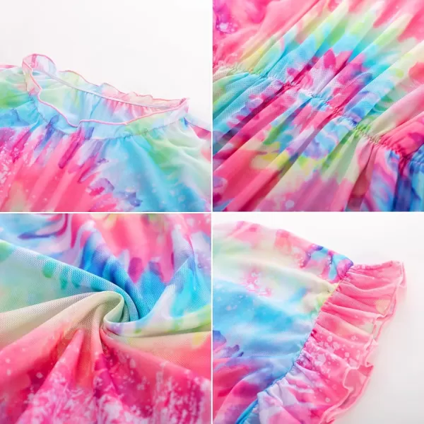 GRACE KARIN Girls Swim Cover Up Dress Short Batwing Sleeves Summer Beach Mesh Swimsuit Wraps Size 512YRainbow Tiedye