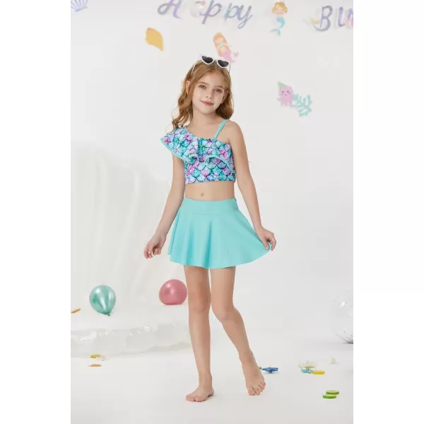 GRACE KARIN Girls Swimsuit 3 Pcs Tankini Swimwear Bikini Set Ruffle Bathing Suits Size 612Blue Mermaid