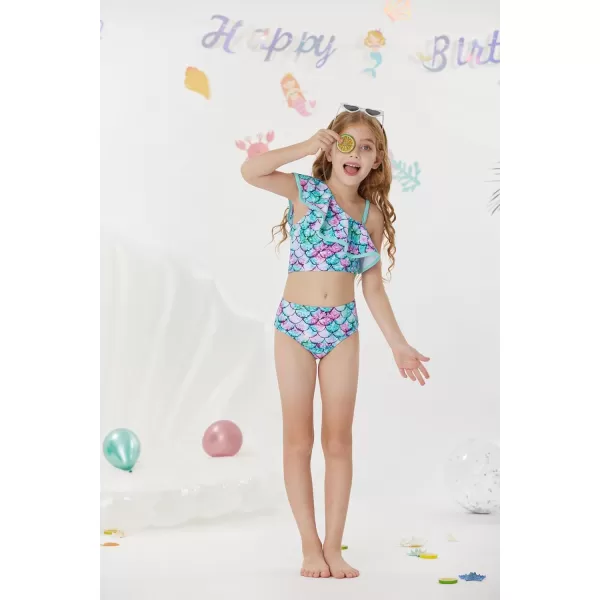 GRACE KARIN Girls Swimsuit 3 Pcs Tankini Swimwear Bikini Set Ruffle Bathing Suits Size 612Blue Mermaid