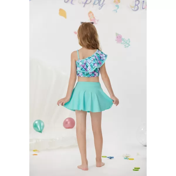GRACE KARIN Girls Swimsuit 3 Pcs Tankini Swimwear Bikini Set Ruffle Bathing Suits Size 612Blue Mermaid