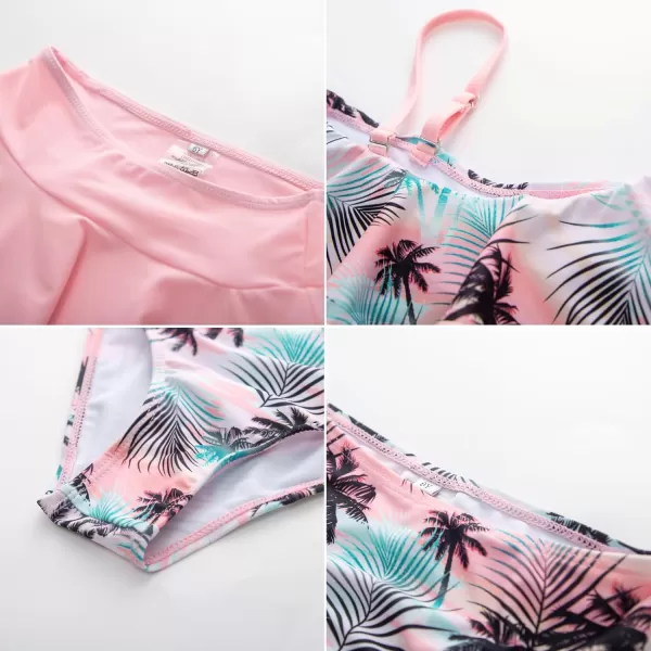 GRACE KARIN Girls Swimsuit 3 Pcs Tankini Swimwear Bikini Set Ruffle Bathing Suits Size 612Pinkpalm