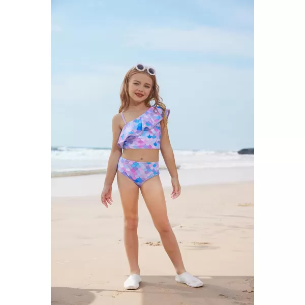 GRACE KARIN Girls Swimsuit 3 Pcs Tankini Swimwear Bikini Set Ruffle Bathing Suits Size 612Purple Mermaid