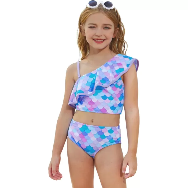 GRACE KARIN Girls Swimsuit 3 Pcs Tankini Swimwear Bikini Set Ruffle Bathing Suits Size 612Purple Mermaid