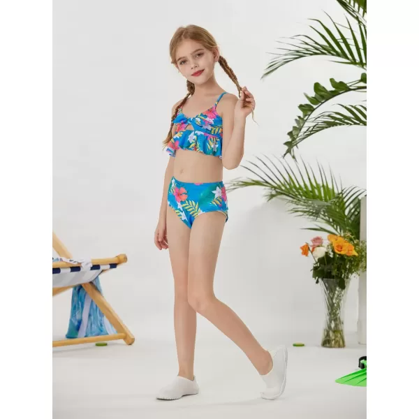 GRACE KARIN Girls Swimsuit 3 Piece Bathing Suit Bikini Set for Girls with Cover Up Size 512Bluefloral