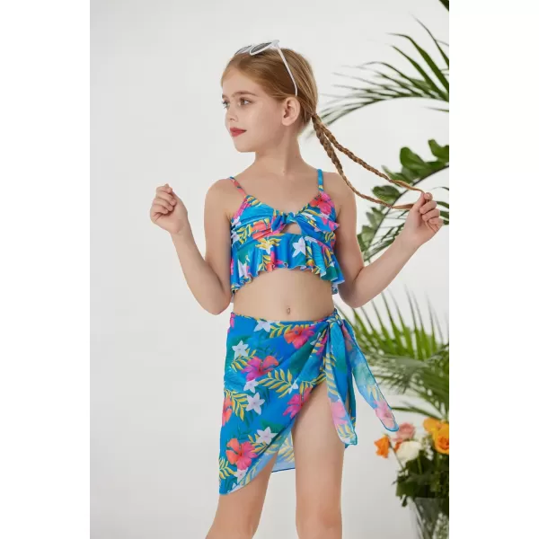 GRACE KARIN Girls Swimsuit 3 Piece Bathing Suit Bikini Set for Girls with Cover Up Size 512Bluefloral