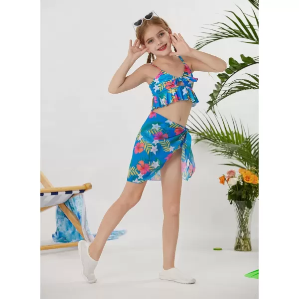 GRACE KARIN Girls Swimsuit 3 Piece Bathing Suit Bikini Set for Girls with Cover Up Size 512Bluefloral