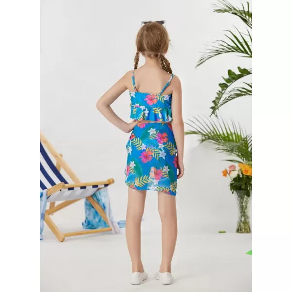 GRACE KARIN Girls Swimsuit 3 Piece Bathing Suit Bikini Set for Girls with Cover Up Size 512Bluefloral