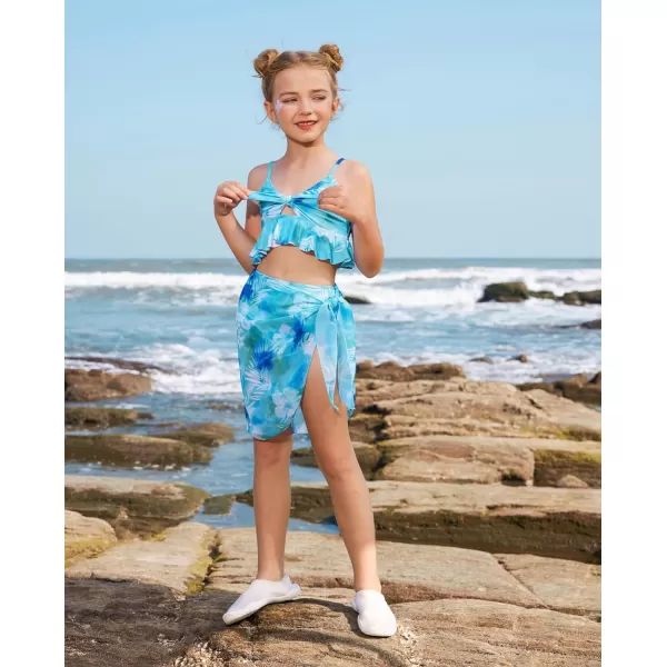 GRACE KARIN Girls Swimsuit 3 Piece Bathing Suit Bikini Set for Girls with Cover Up Size 512Leaves