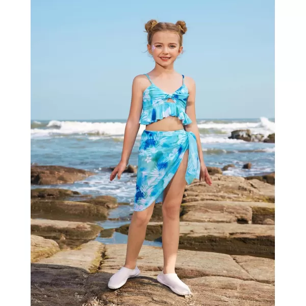GRACE KARIN Girls Swimsuit 3 Piece Bathing Suit Bikini Set for Girls with Cover Up Size 512Leaves